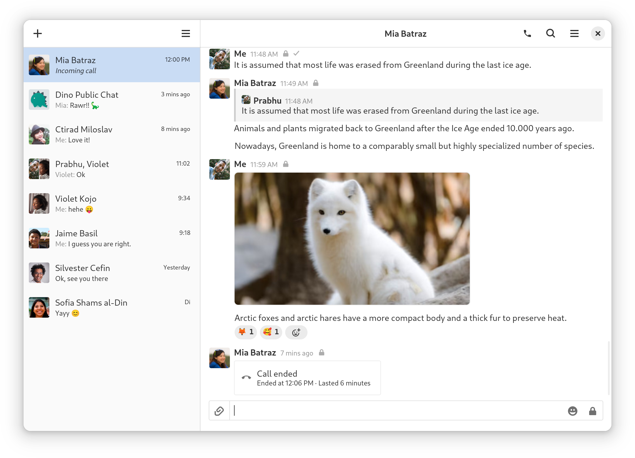 Interface de Dino, en anglais et en clair.